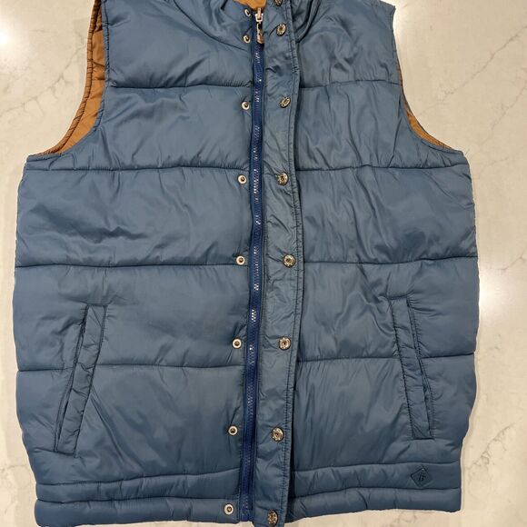 Totto Columbia Mens Reversible Blue Gold Puffer Vest Knit Waistband - Picture 6 of 9